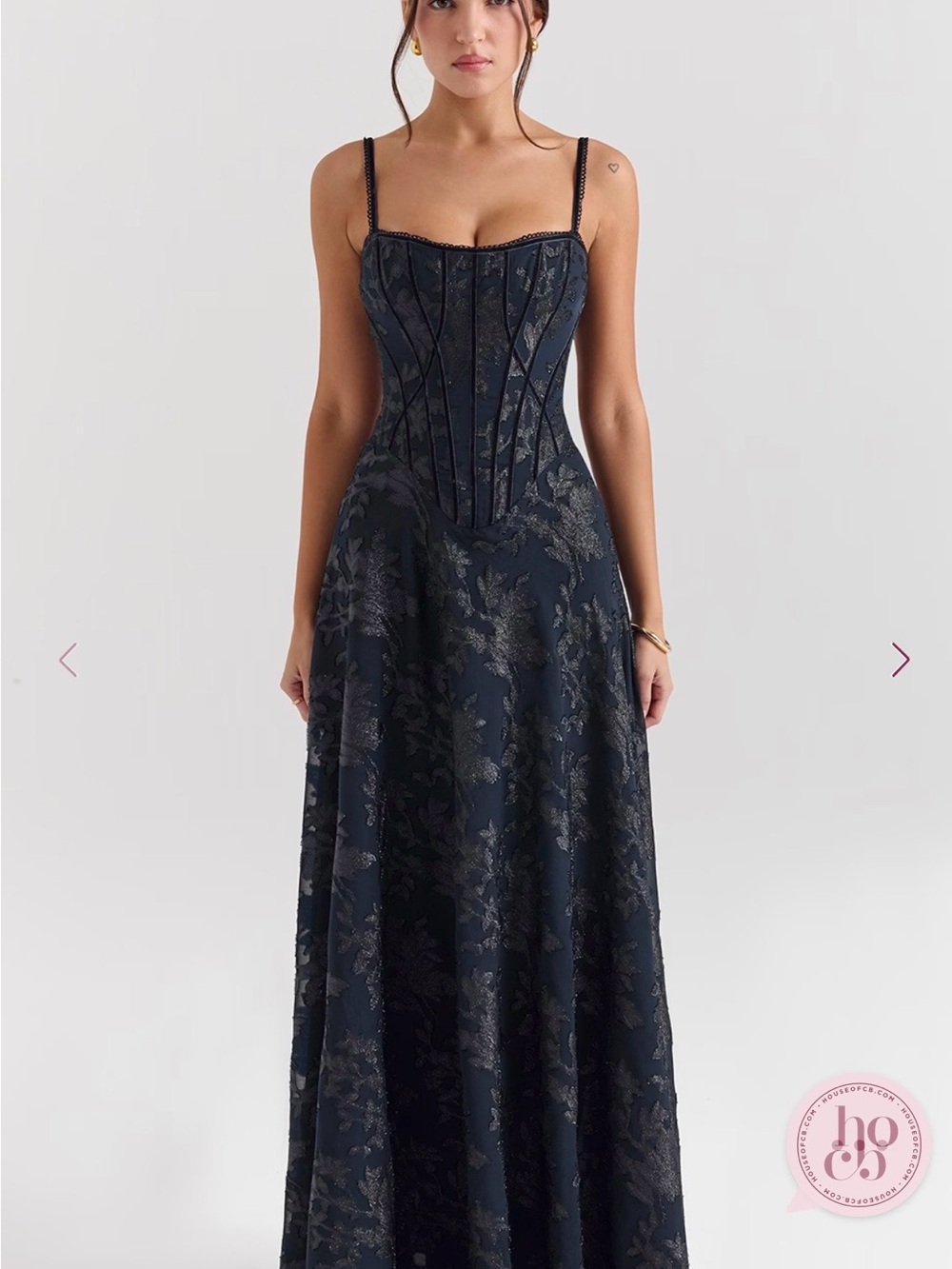 House of CB Navy Floral Jacquard Corset Maxi Dress - Picture 1 of 2